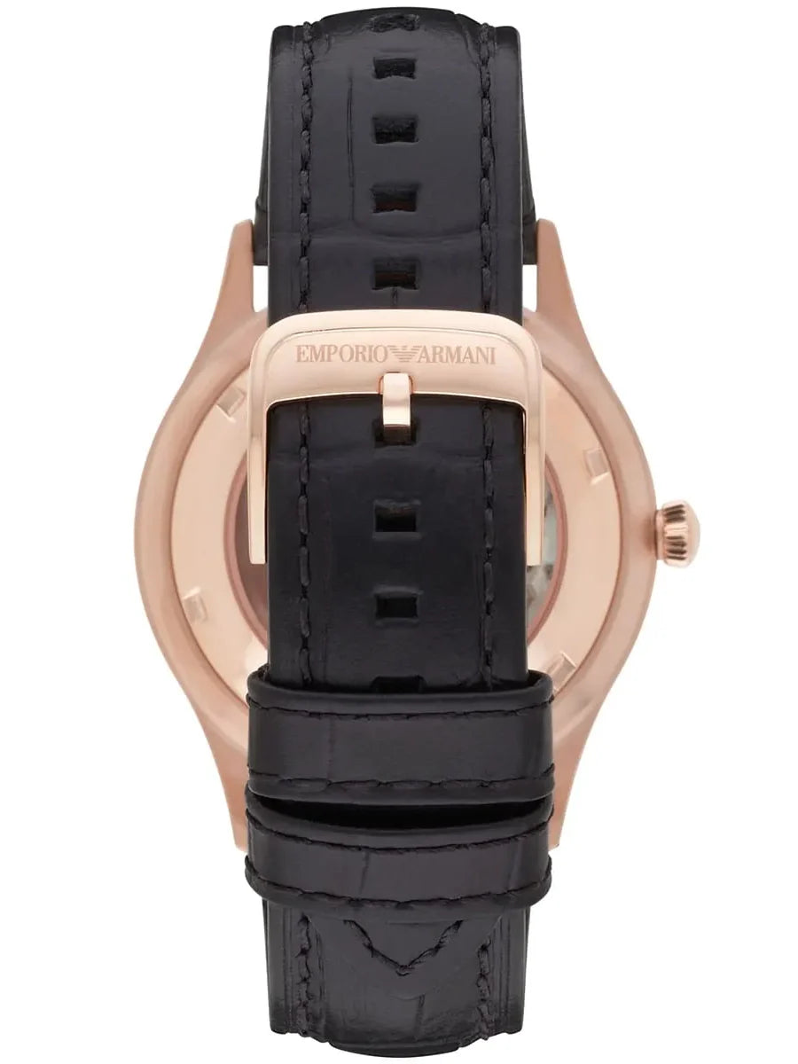 Emporio Armani Men’s Automatic Black Leather Strap White Dial 41mm AR1924