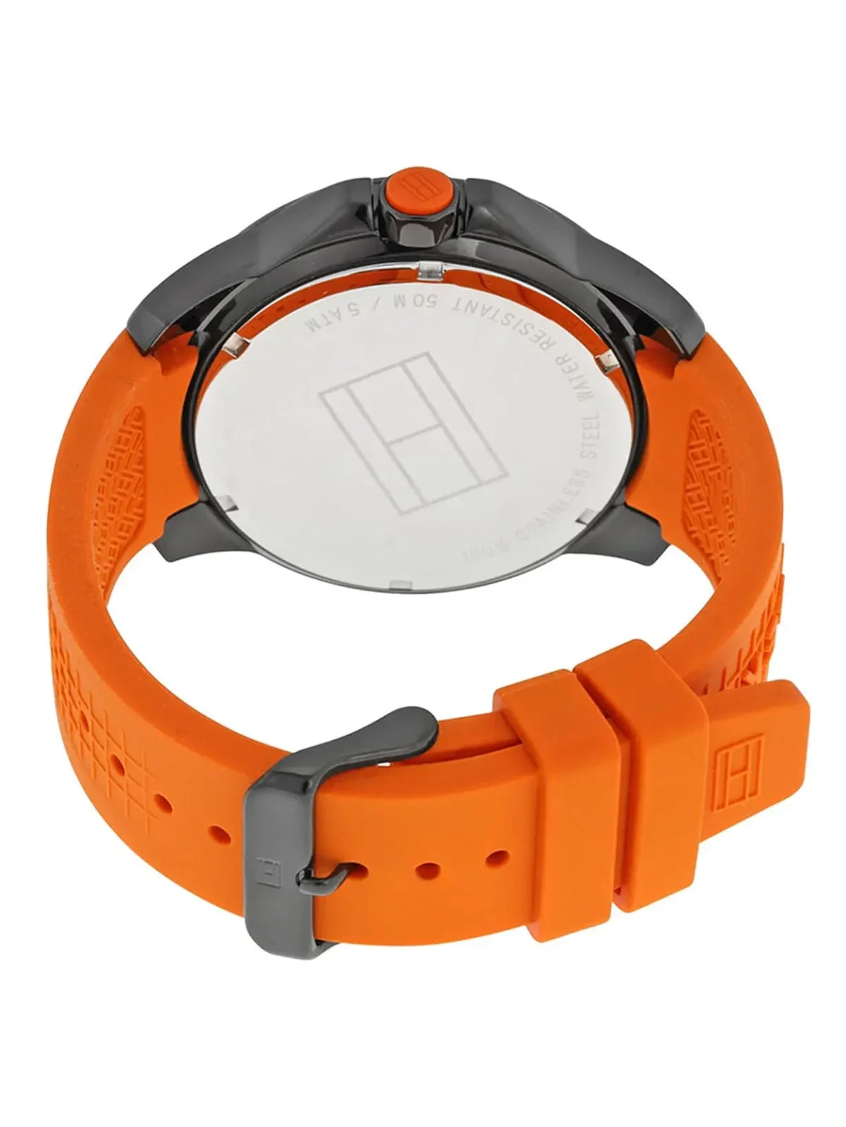 ommy Hilfiger Men’s Quartz Orange Silicone Strap Black Dial 1790985