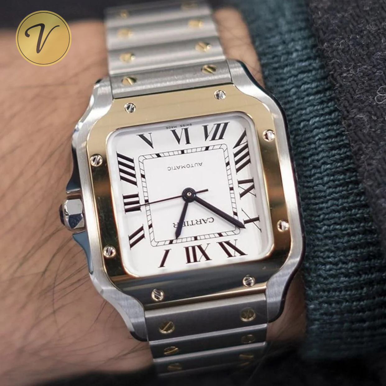 Cartier Santos Gold Silver Pour Homme