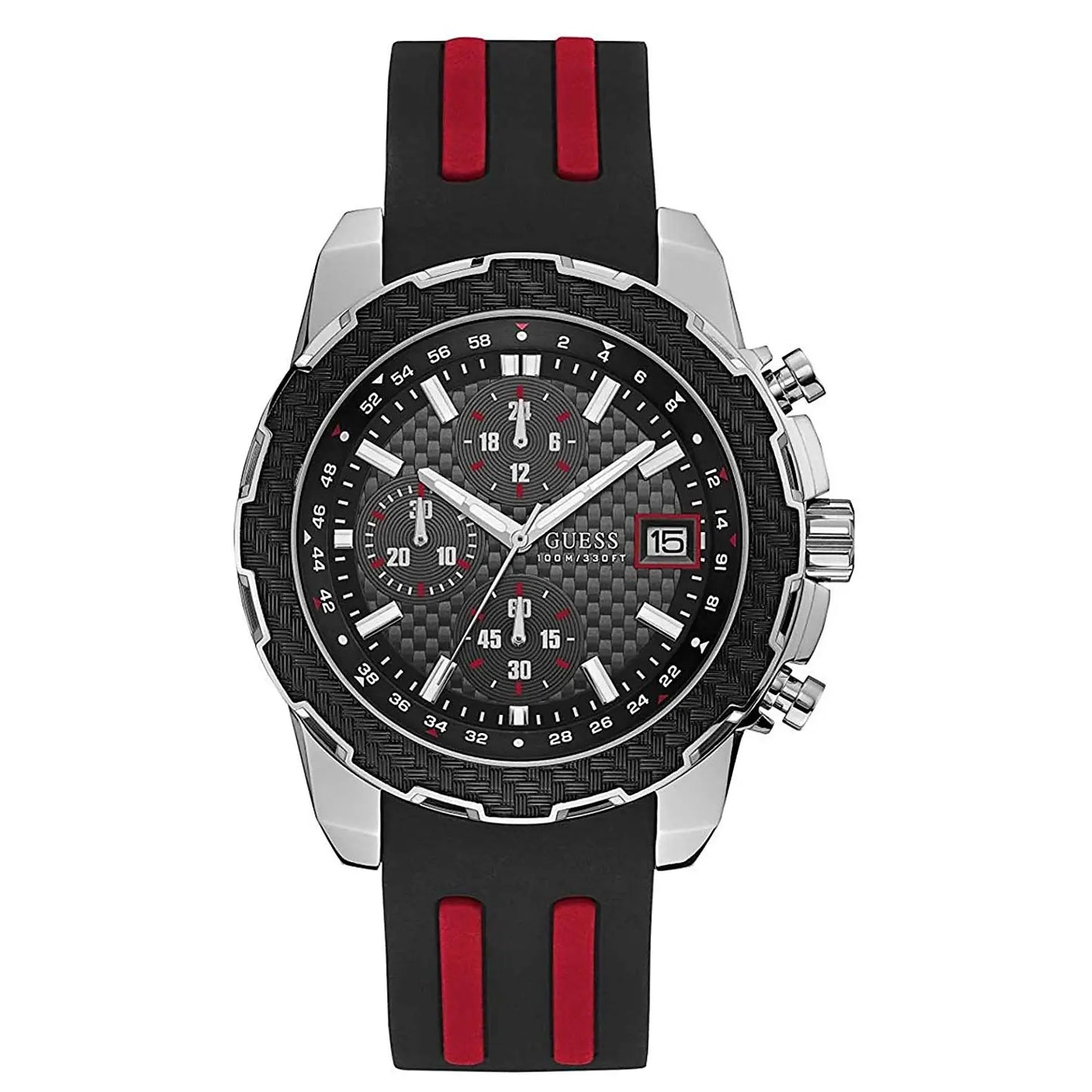 Guess Octane Chronograph Black Dial Two Tone Silicone Strap Watch For Men W1047G1