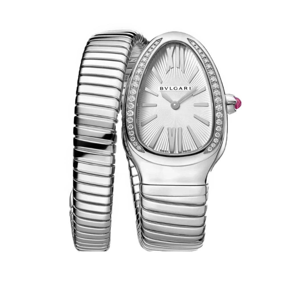 Bvlgari Serpenti Argenté fond blanc sertie
