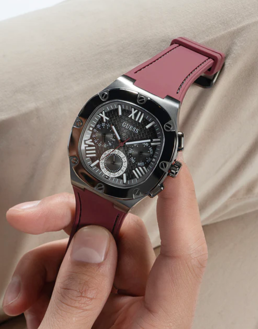GUESS Mens Burgundy Gunmetal Multi-function Watch GW0571G4