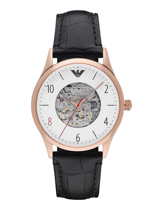 Emporio Armani Men’s Automatic Black Leather Strap White Dial 41mm AR1924