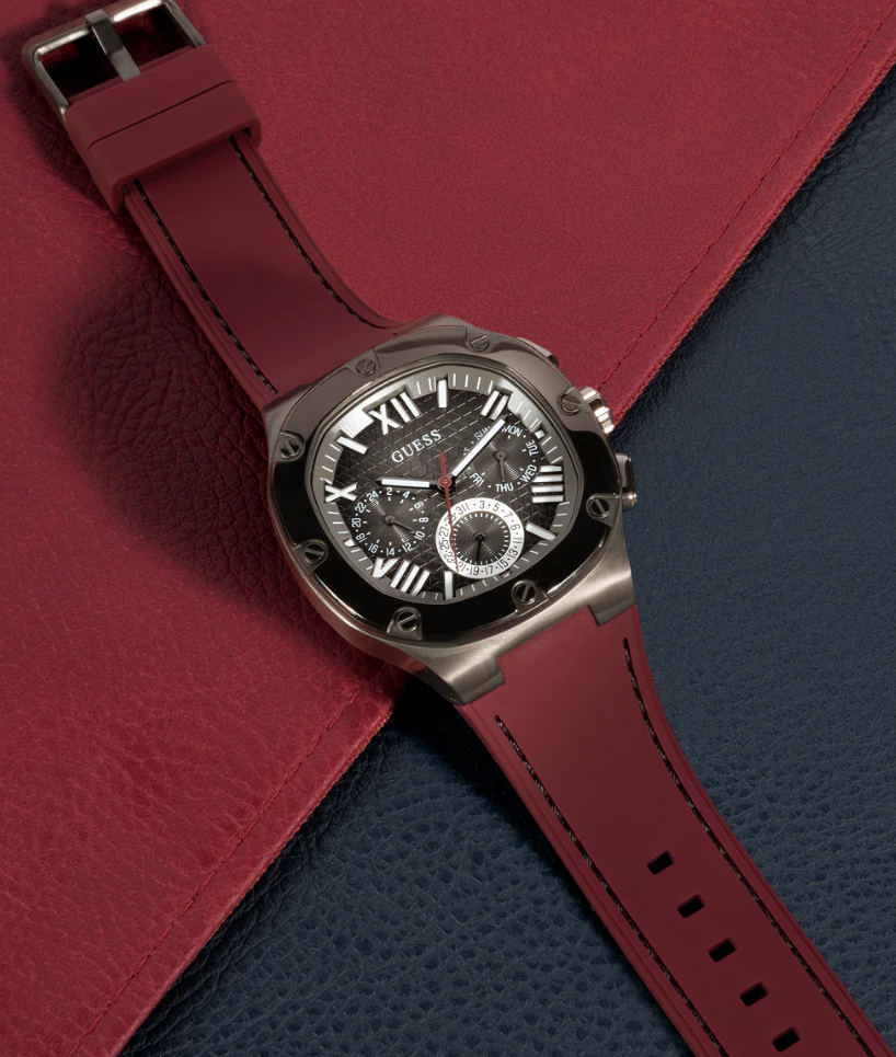 GUESS Mens Burgundy Gunmetal Multi-function Watch GW0571G4